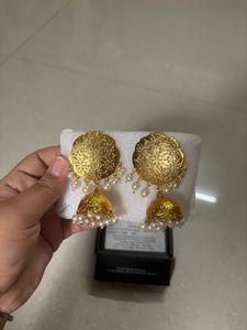 🆕 “ZAVERI PEARLS” Gold Tone Cut-work Jhumkas