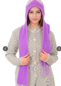 Purple Knit Beanie with Floral Pattern