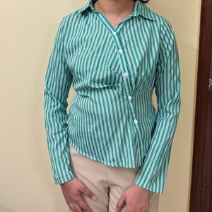 brand new Striped Green Button-Up formal Shirt gir
