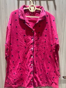 Cute Pink Heart Print Pajama Top