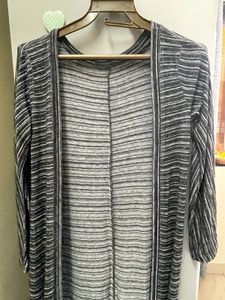 Striped Open Front Long Cardigan