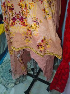 Peach Floral Kurta Set with Dupatta