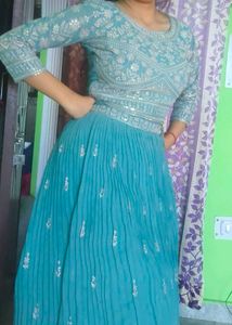 Embellished Teal Crop Blouse