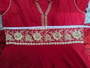 Red Ethnic Gown with Gold Embroidery
