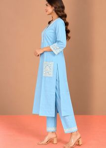 Sky Blue Embroidered Kurta Set