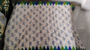 Elegant White Saree with Blue Print