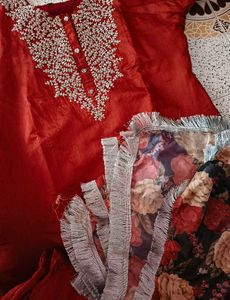 Red Embroidered Kurta Set with Dupatta