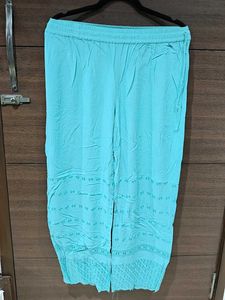 Turquoise Embroidered Palazzo Pants