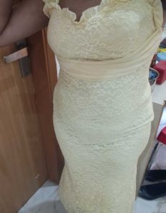 Elegant Yellow Lace Gown