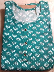 Teal Kurta with White Floral Print
