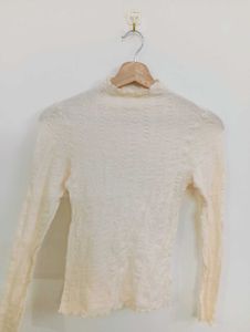 Cream Mesh Long Sleeve Top