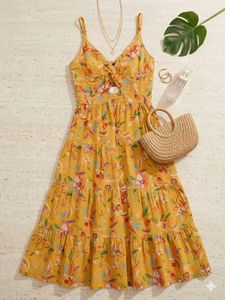 ​🍊 Vibrant Floral Tiered Mini Dress