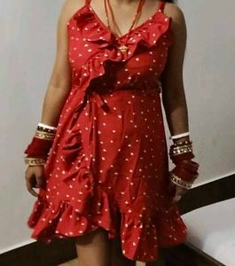 Red Heart Print One Piece Dress