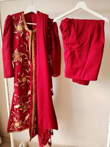 Georgette Heavy Embroidered Stitched Suit. Jacket Style Open Kurta(closed with hooks),salwar & Dupatta