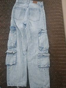 Y2K Vibe Wide-Leg Light Blue Denim Cargos