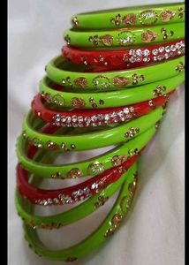 Green &amp; Red Bangles with Embellishments