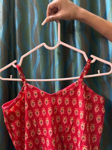 red printed peplum cami top