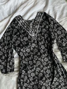 Black Floral Print Kurta