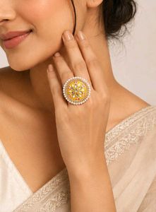 Stunning Yellow Meenakari Ring with Pearls