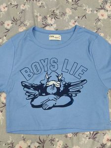Cute Baby Blue Graphic Crop Top