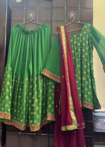 Green Embroidered Kurta Set with Sharara Pants