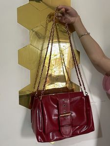 Chic Burgundy Patent Leather Shoulder Bag