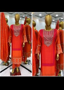 Designer Pink Chinon Suit 🧡🩷