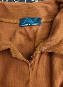 Rust Ribbed Collared Crop Top
