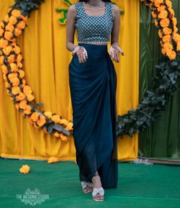 Elegant Teal Dhoti Skirt Set