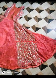bust 38 Elegant Coral Embroidered Gown