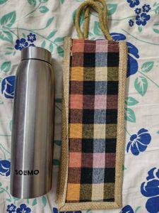 Set of 2 ~  Plaid Jute Pouches/ Water Bottle Bags