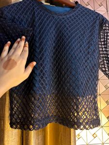 Elegant Black Kurta  Gold Print with crop top