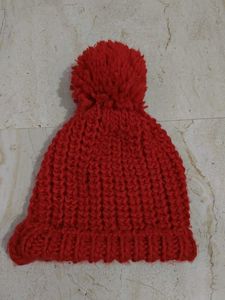 Cozy Red Knit Beanie with Pom-Pom