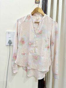 Sheer Floral Print V-Neck Tunic Top