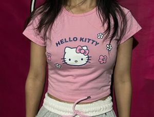 Cute Pink Hello Kitty Cropped T-Shirt