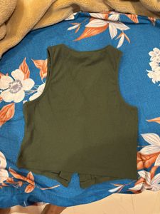 Ribbed Button-Up V-Neck Sleeveless Crop Top
