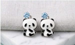Cute Panda Earrings with white Gems