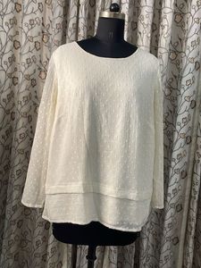 Chic White Textured Long Sleeve Top