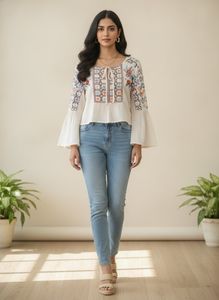 Boho Embroidered Bell Sleeve Blouse