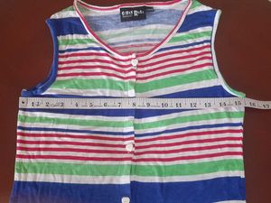 Striped Sleeveless Button-Up Tie-Front Top