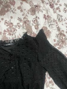 Chic Black Swiss Dot Dress