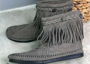 Gray Fringe Boots
