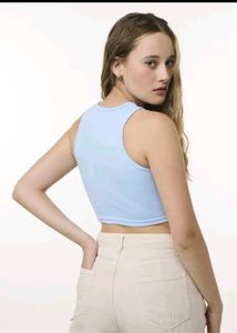 Light Blue Ribbed Crop Tank Top