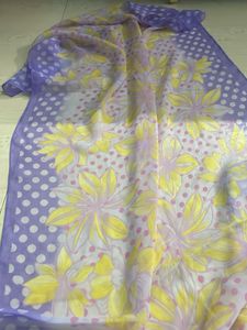 Purple N Yellow Chiffon Stole Wid One Side Diamond