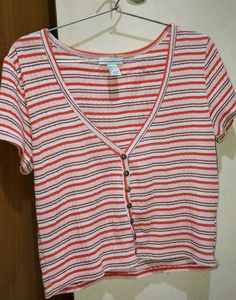 Striped Button-Down Crop Top