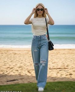 Stylish Ripped Wide Leg Jeans