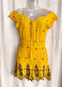 Yellow Embroidered Off-Shoulder Romper