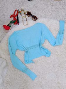 Cute Blue Tie-Front Cardigan