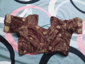 Maroon Brocade Blouse with Gold Motifs