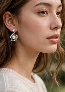Elegant Pearl and Crystal Flower Earrings